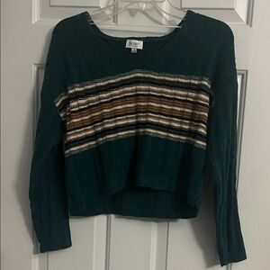 True Craft Green Striped V-Neck Sweater